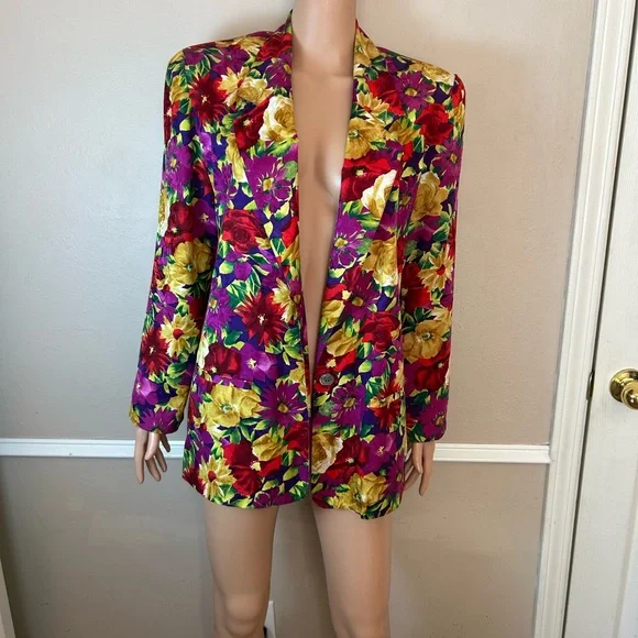 Talbots Floral Silk Blazer - Picture 3 of 7